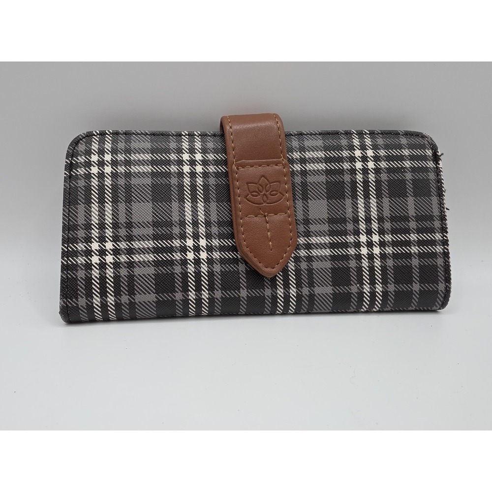 Time & Tru Purple Plaid Piper Clutch Organizer Wallet